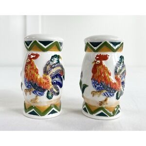 Vintage KK Rooster Ceramic Salt & Pepper Shakers Hand Painted Chicken Decor